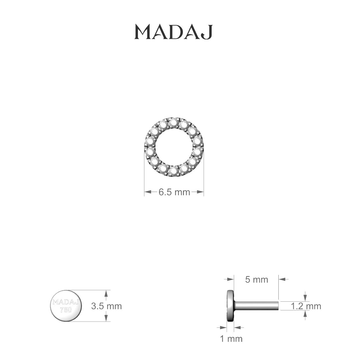 Sulis | 18k White Gold 5 mm 6.5 mm Black Diamond Piercing