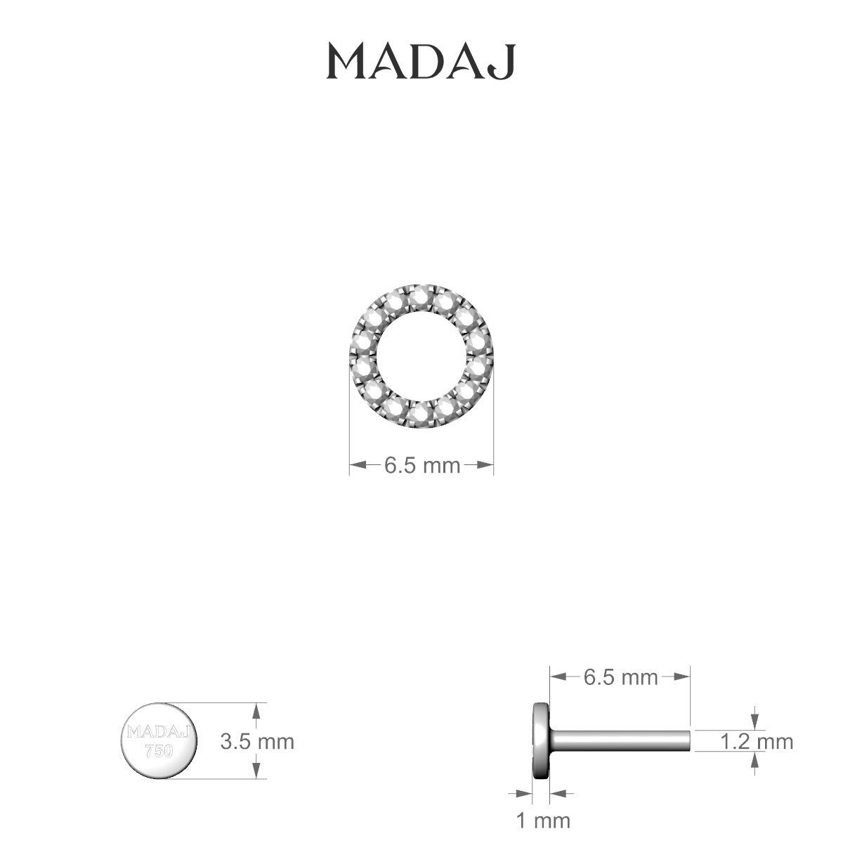 Sulis | 18k Yellow Gold 6.5 mm 6.5 mm Black Diamond Piercing