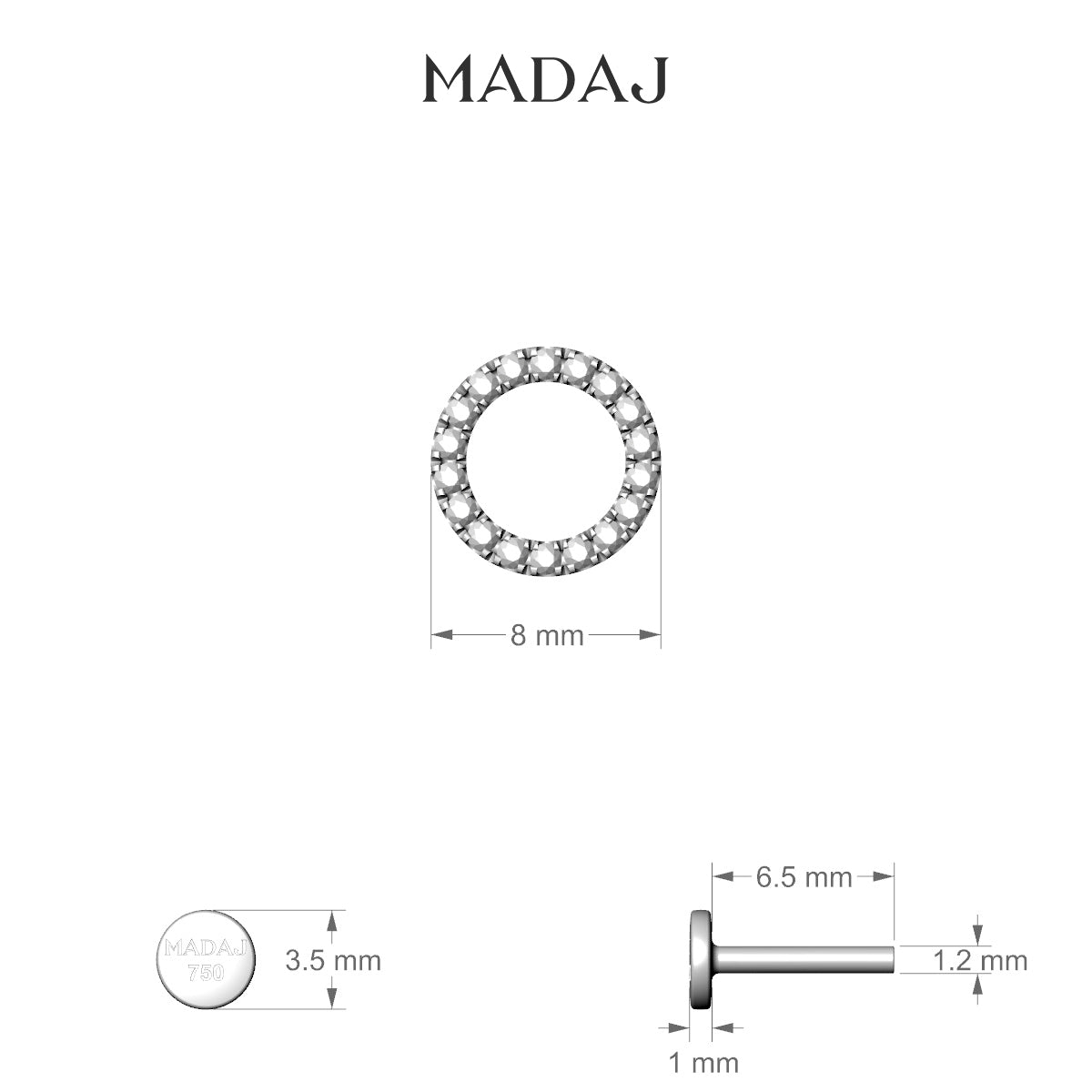 Sulis | 18k Yellow Gold 6.5 mm 8 mm Black Diamond Piercing