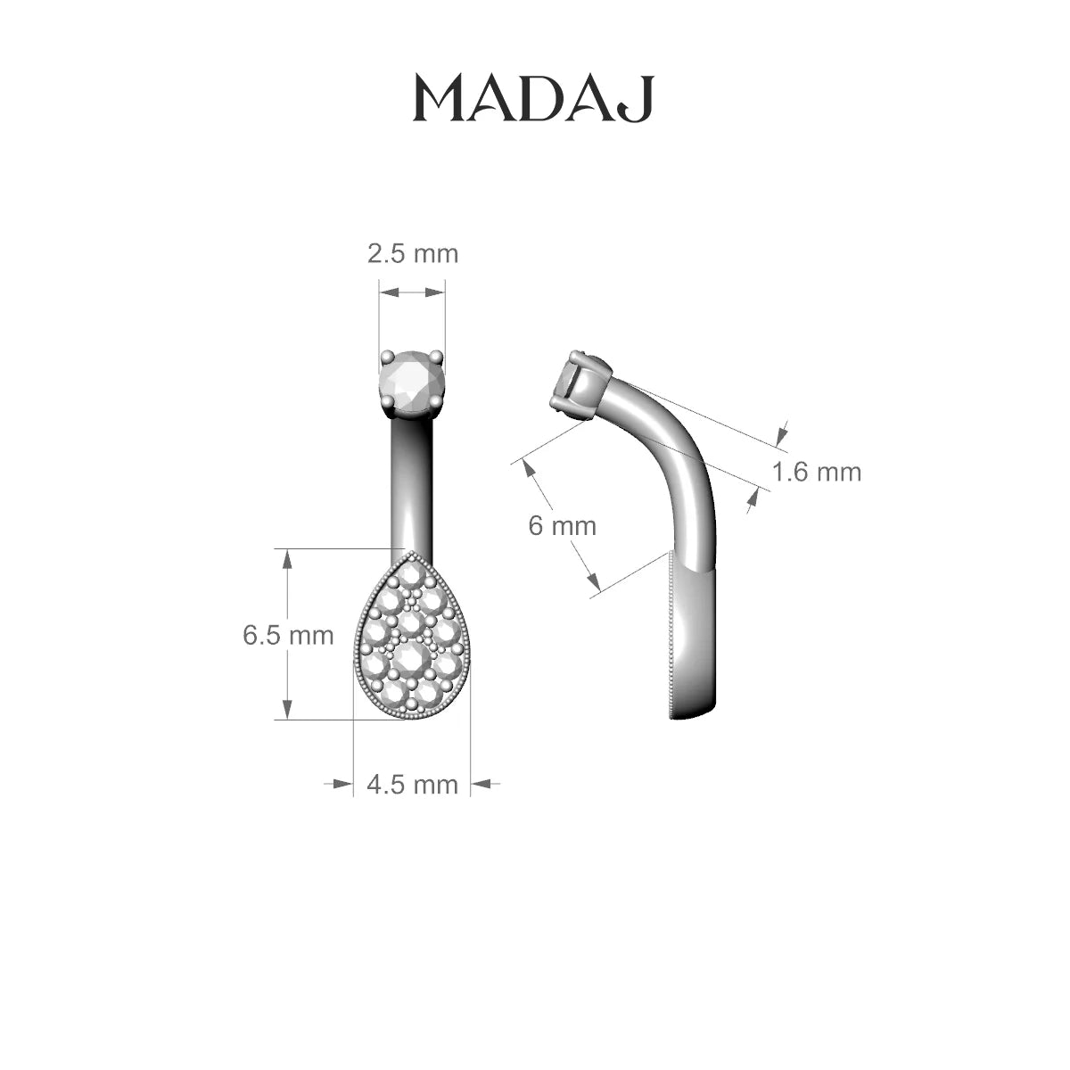 Thalie | 18k White Gold 6.5 mm 6 mm Diamond Belly Piercing