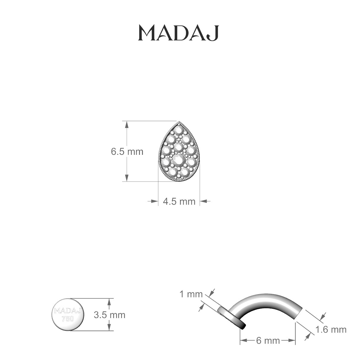 Thalie | 18k Yellow Gold 6.5 mm 6 mm Diamond Floating Navel Piercing