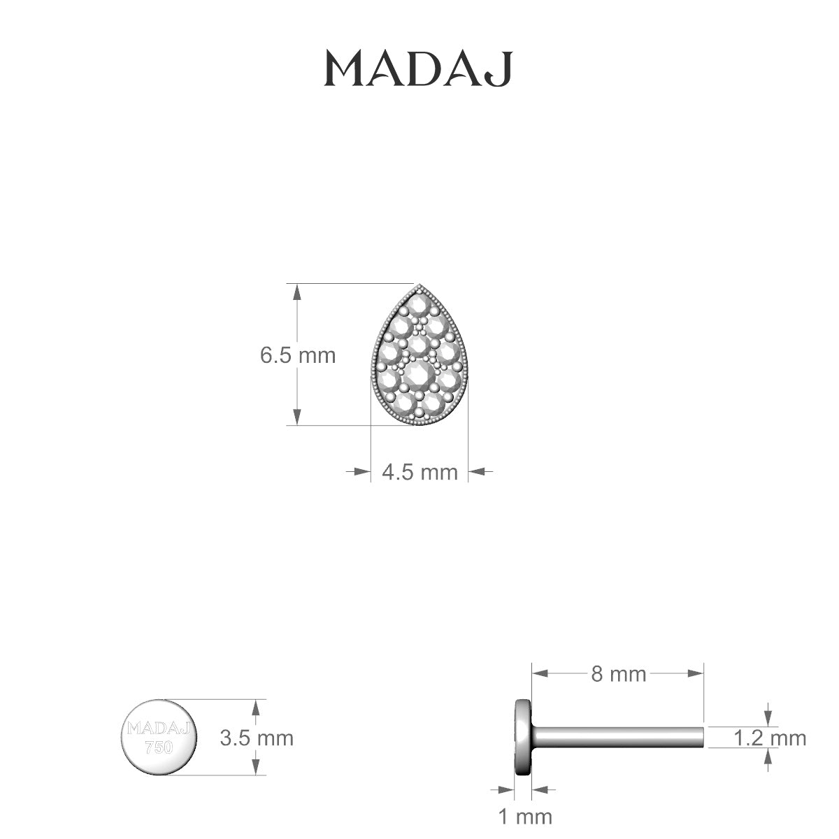 Thalie | 18k White Gold 6.5 mm 8 mm Diamond Piercing