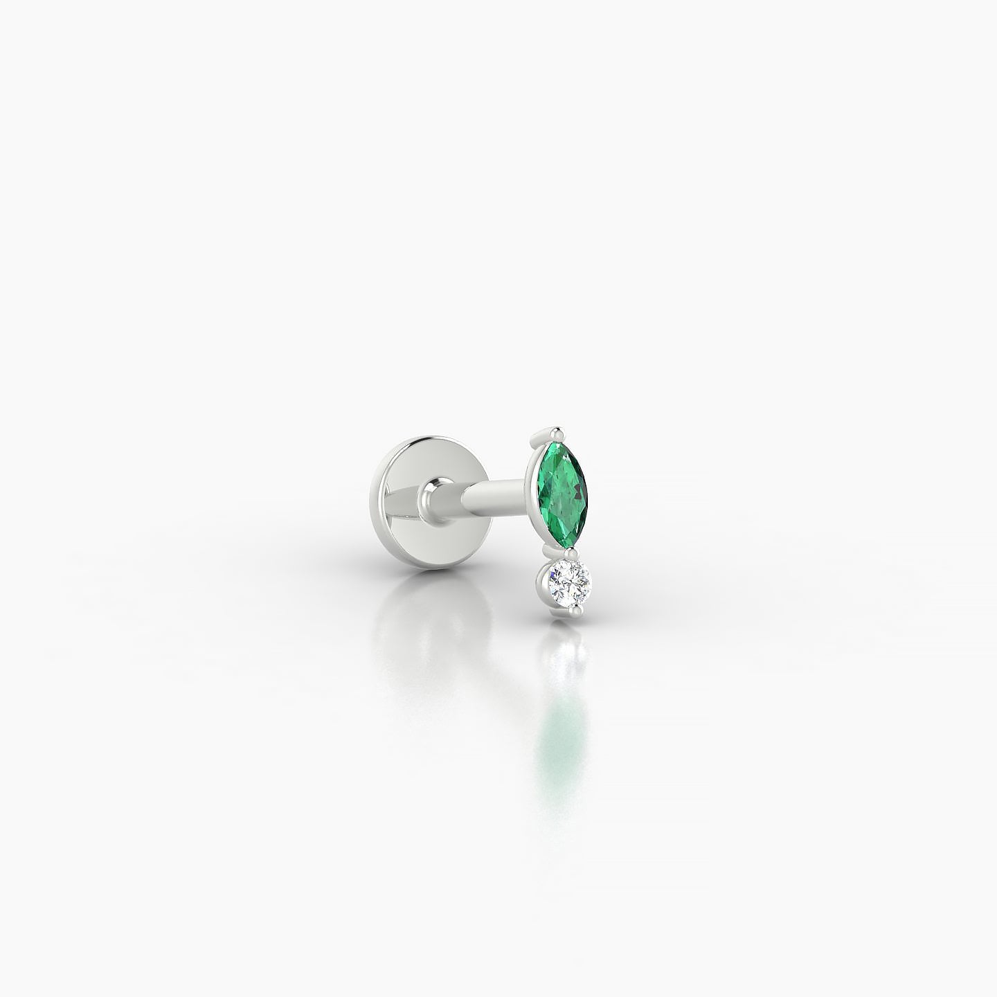 Thea | 18k White Gold 5 mm 5.5 mm Emerald & Diamond Nostril Piercing