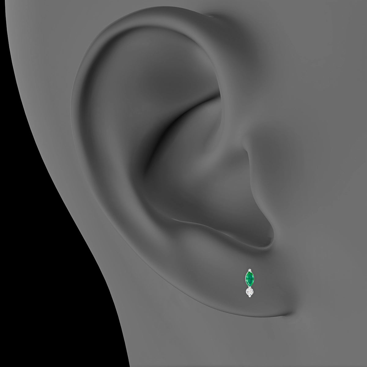 Thea | 18k White Gold 5 mm 5.5 mm Emerald & Diamond Piercing