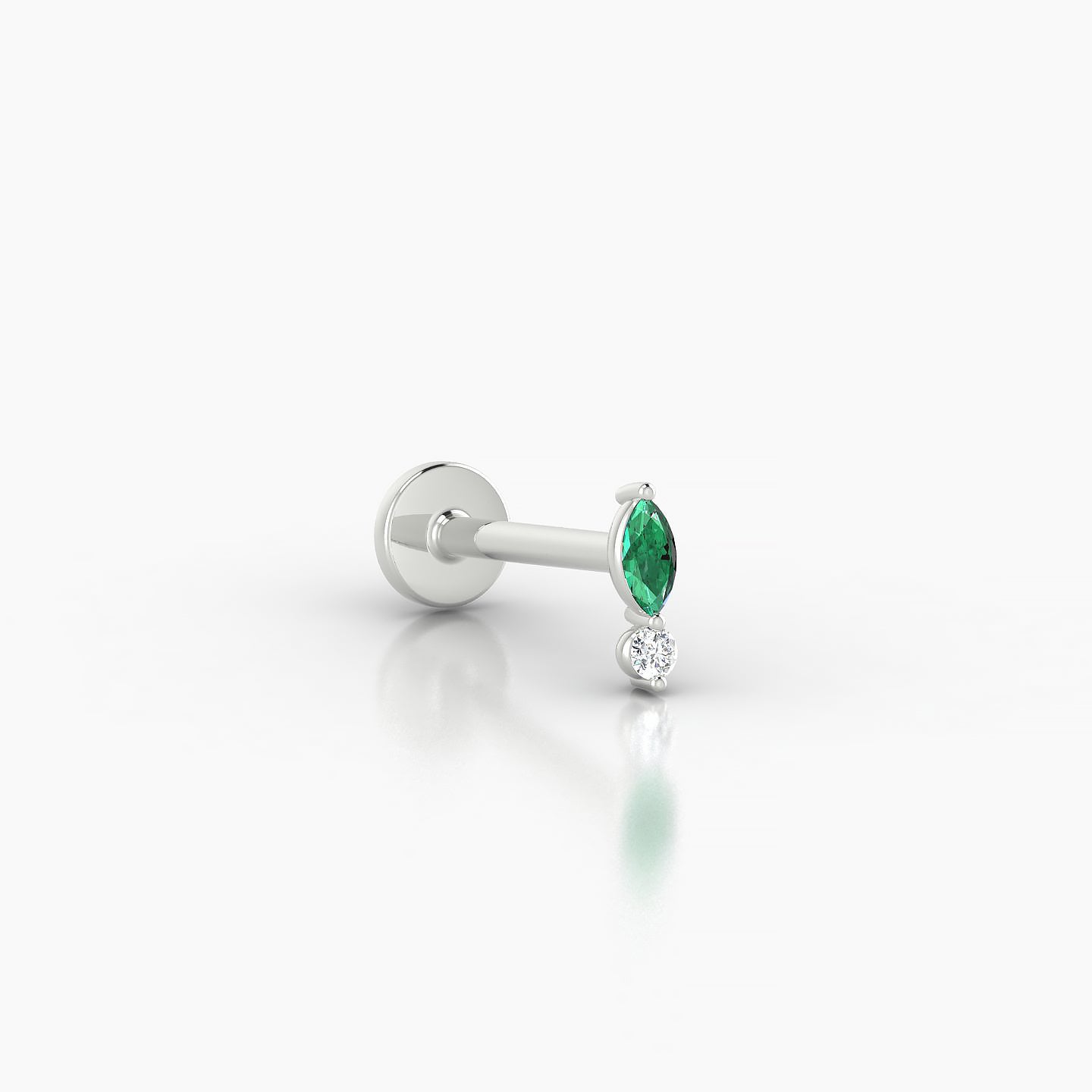 Thea | 18k White Gold 8 mm 5.5 mm Emerald & Diamond Nostril Piercing