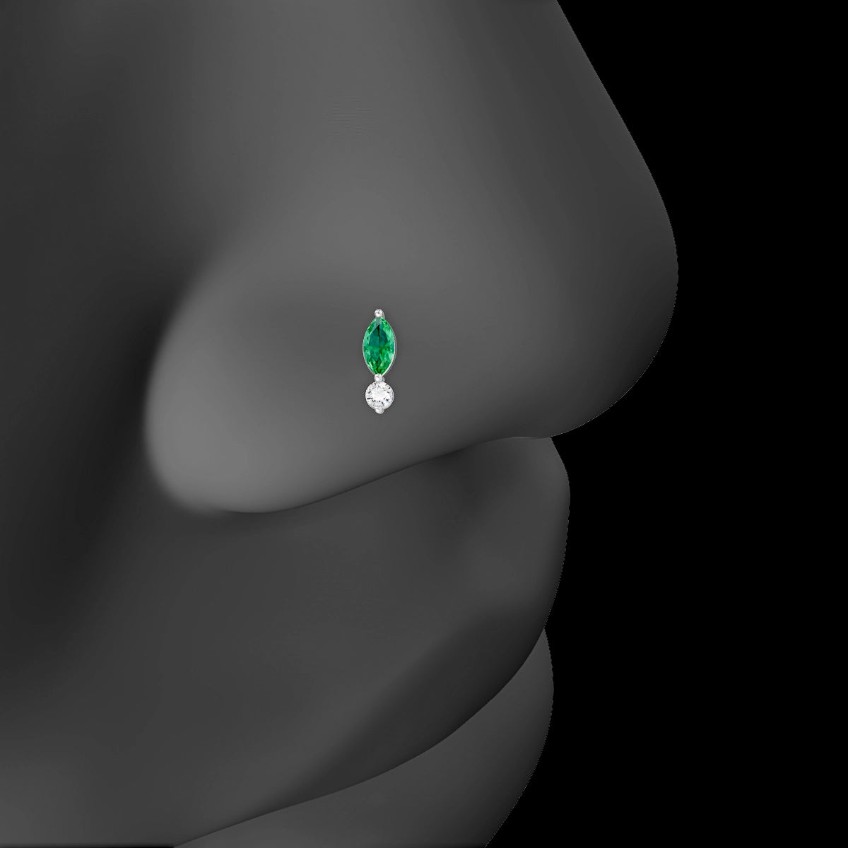 Thea | 18k White Gold 6.5 mm 7 mm Emerald & Diamond Nose Piercing