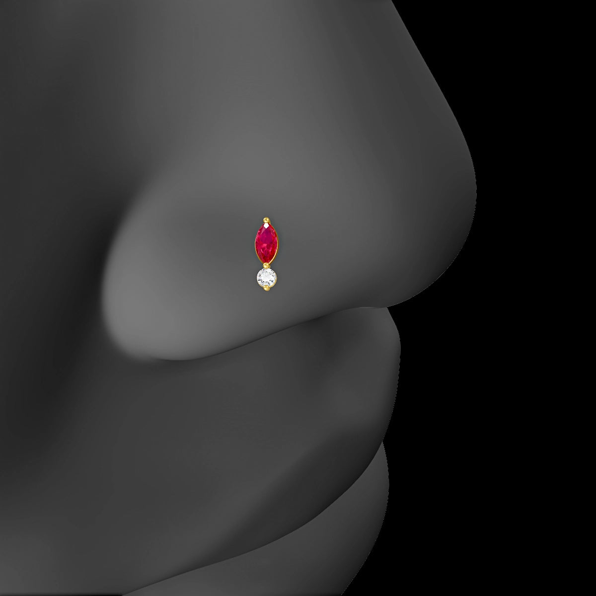 Thea | 18k Yellow Gold 6.5 mm 7 mm Ruby & Diamond Nose Piercing
