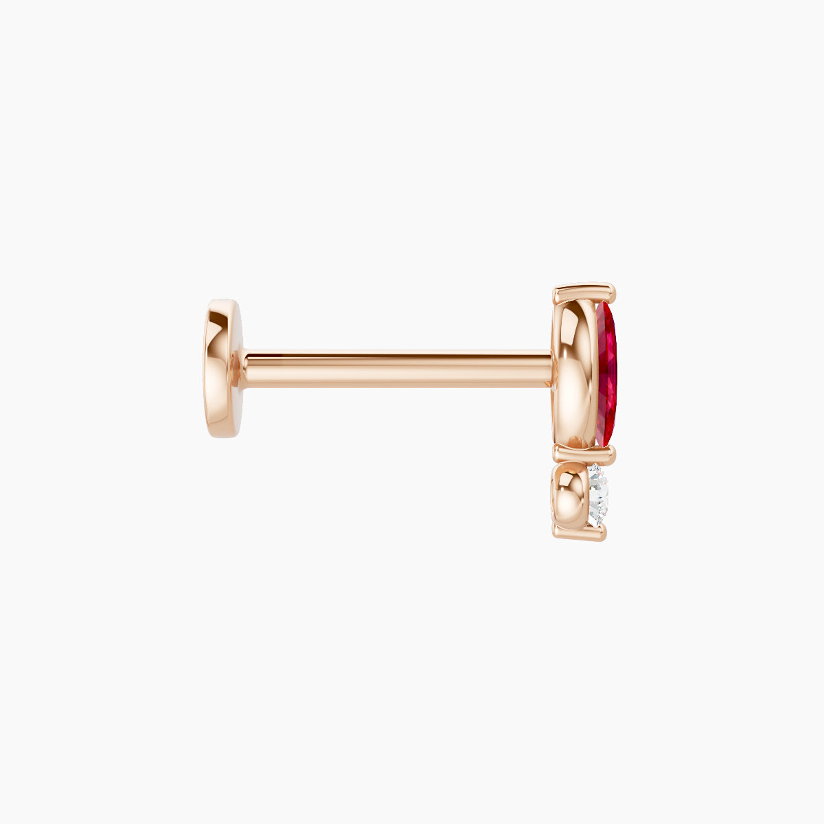 Thea | 18k Rose Gold 8 mm 7 mm Ruby & Diamond Nose Piercing