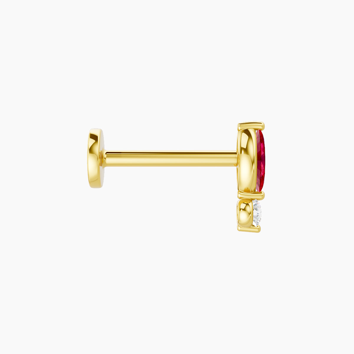 Thea | 18k Yellow Gold 8 mm 7 mm Ruby & Diamond Nose Piercing