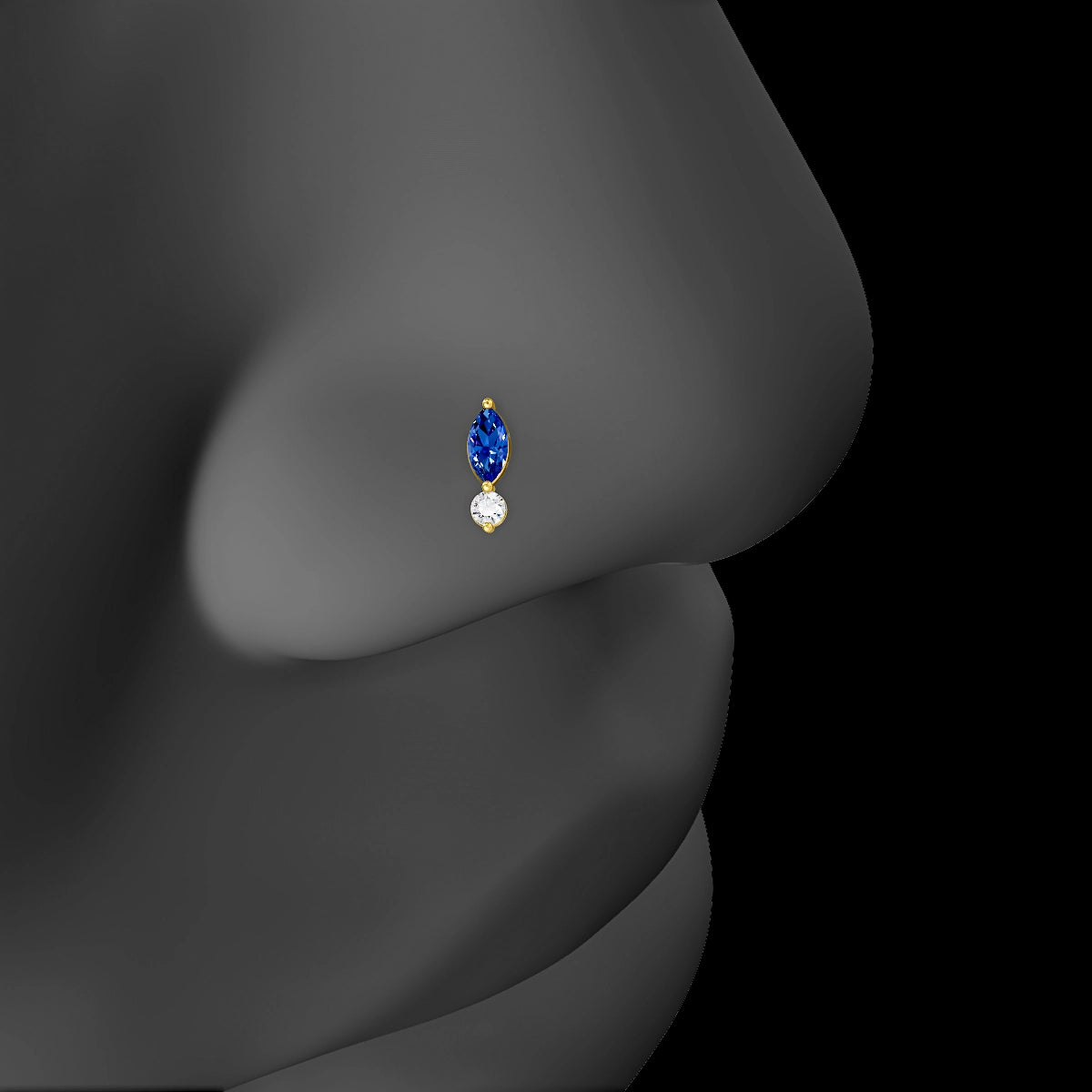 Thea | 18k Yellow Gold 8 mm 7 mm Sapphire & Diamond Nose Piercing