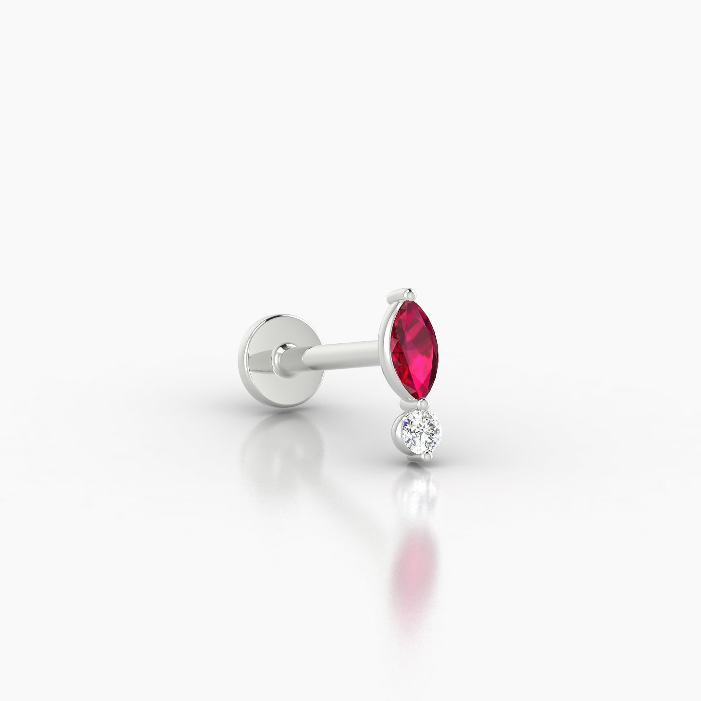 Thea | 18k White Gold 8 mm 7 mm Ruby & Diamond Nostril Piercing