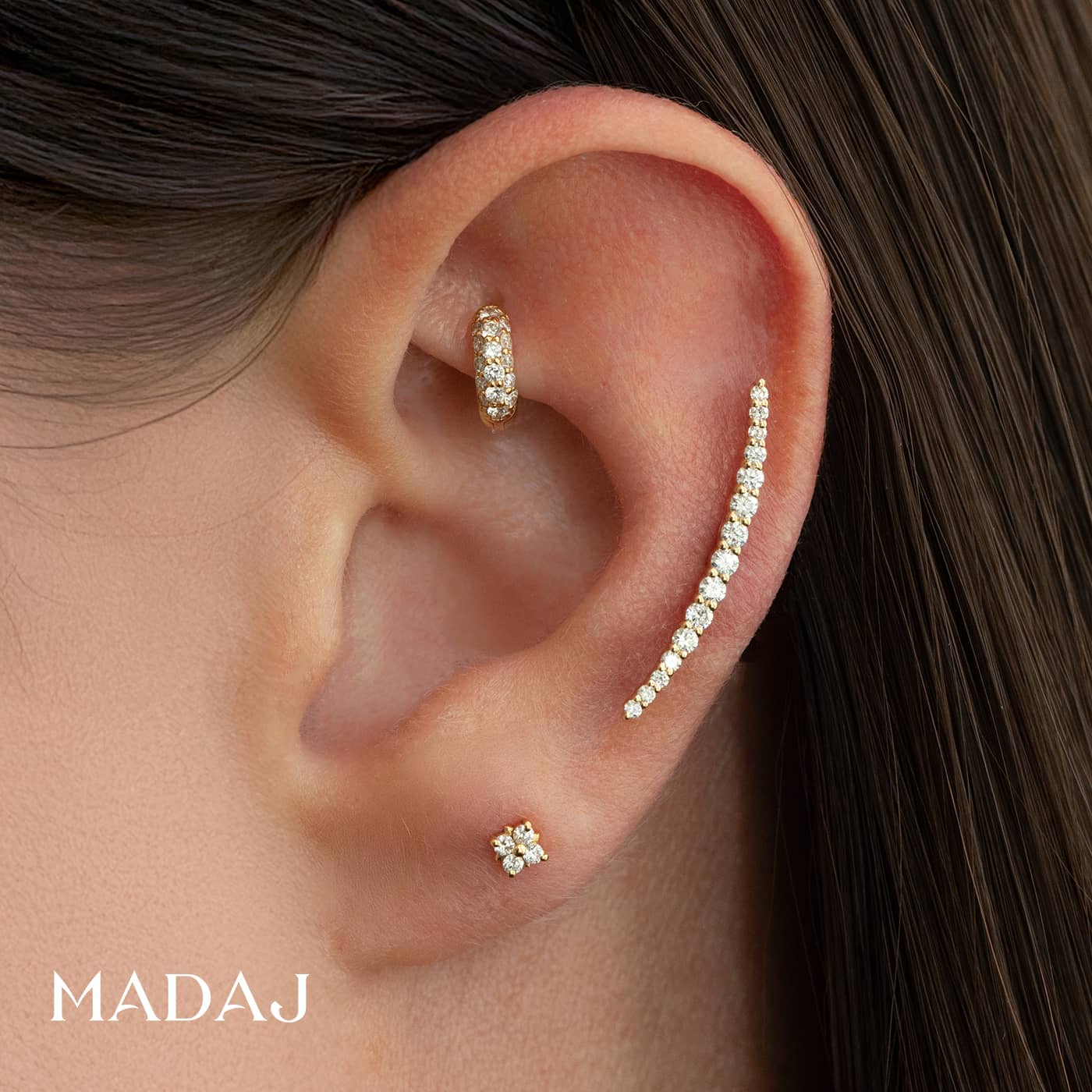 Theia | 18k Yellow Gold 5 mm Pave Diamond Hoop Piercing