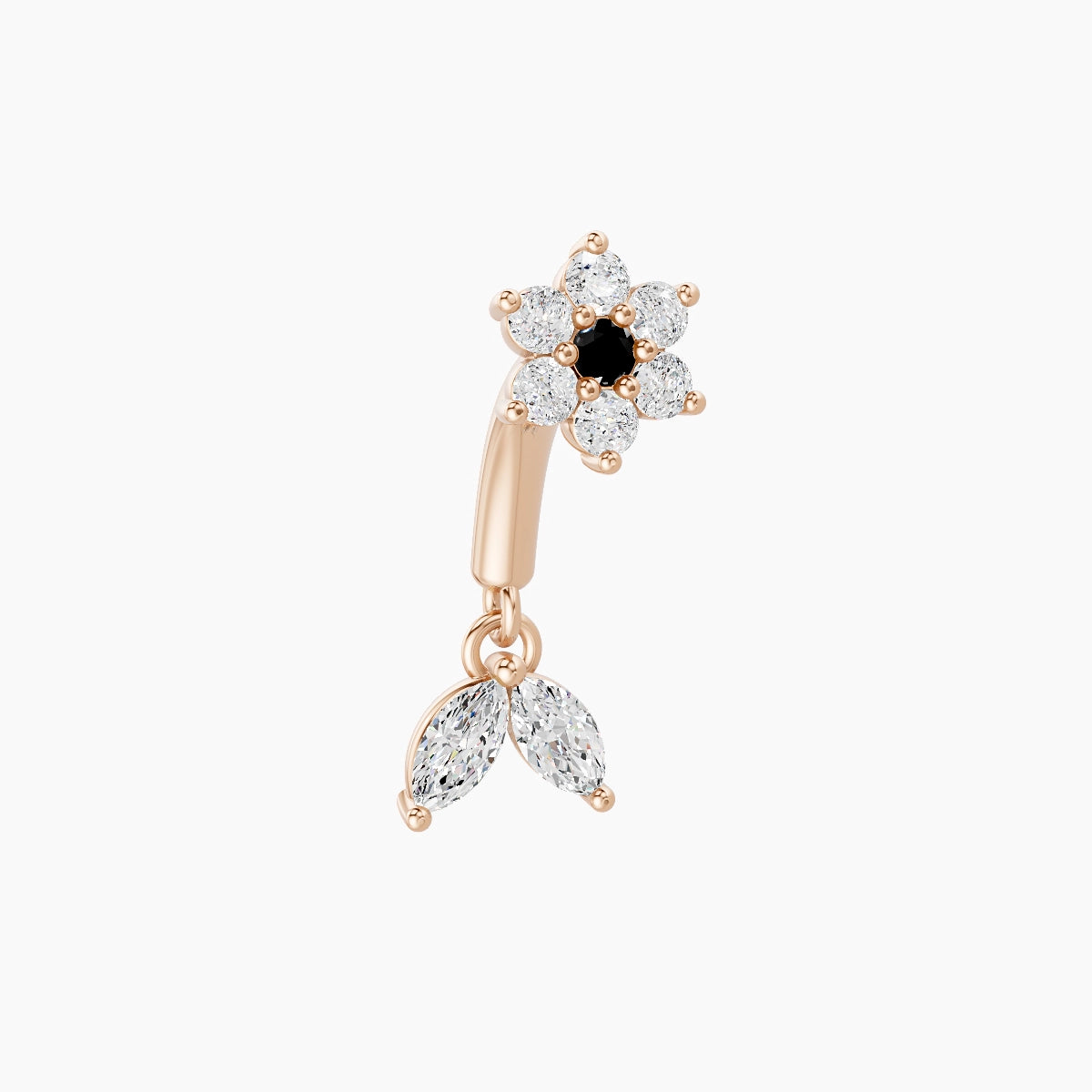 Vela | 18k Rose Gold 6 mm Flower Black Diamond & Diamond Rook Piercing
