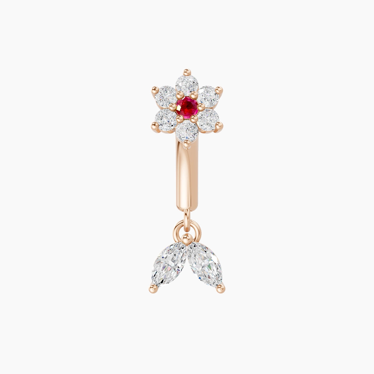 Vela | 18k Rose Gold 6 mm Flower Ruby & Diamond Rook Piercing