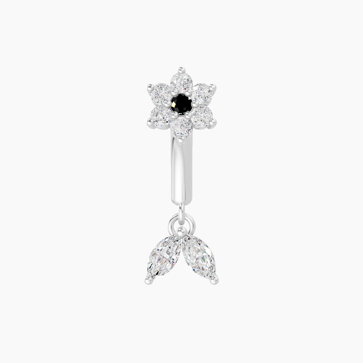 Vela | 18k White Gold 6 mm Flower Black Diamond & Diamond Rook Piercing