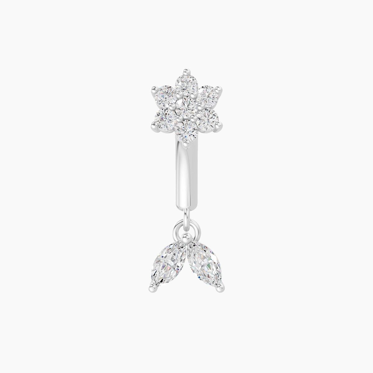 Vela | Piercing Rook Fleur Diamant Or Blanc 18k Hypoallergénique 4 mm 6 mm