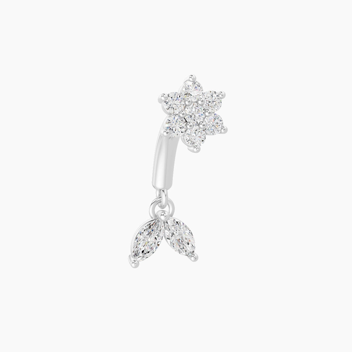 Vela | Piercing Rook Fleur Diamant Or Blanc 18k Hypoallergénique 4 mm 6 mm