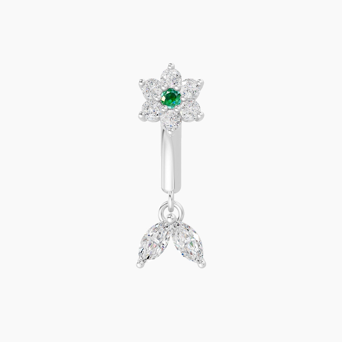 Vela | 18k White Gold 6 mm Flower Emerald & Diamond Rook Piercing