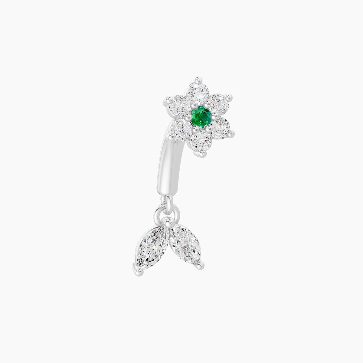 Vela | 18k White Gold 6 mm Flower Emerald & Diamond Rook Piercing