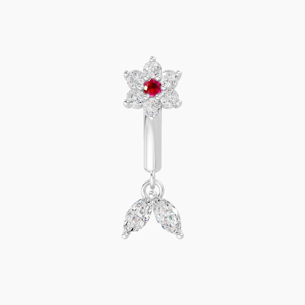 Vela | 18k White Gold 6 mm Flower Ruby & Diamond Rook Piercing