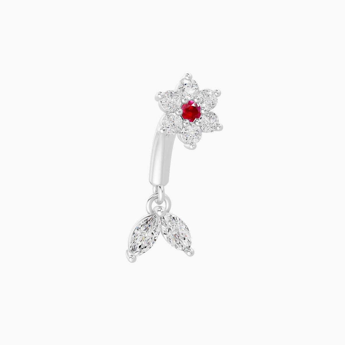 Vela | 18k White Gold 6 mm Flower Ruby & Diamond Rook Piercing