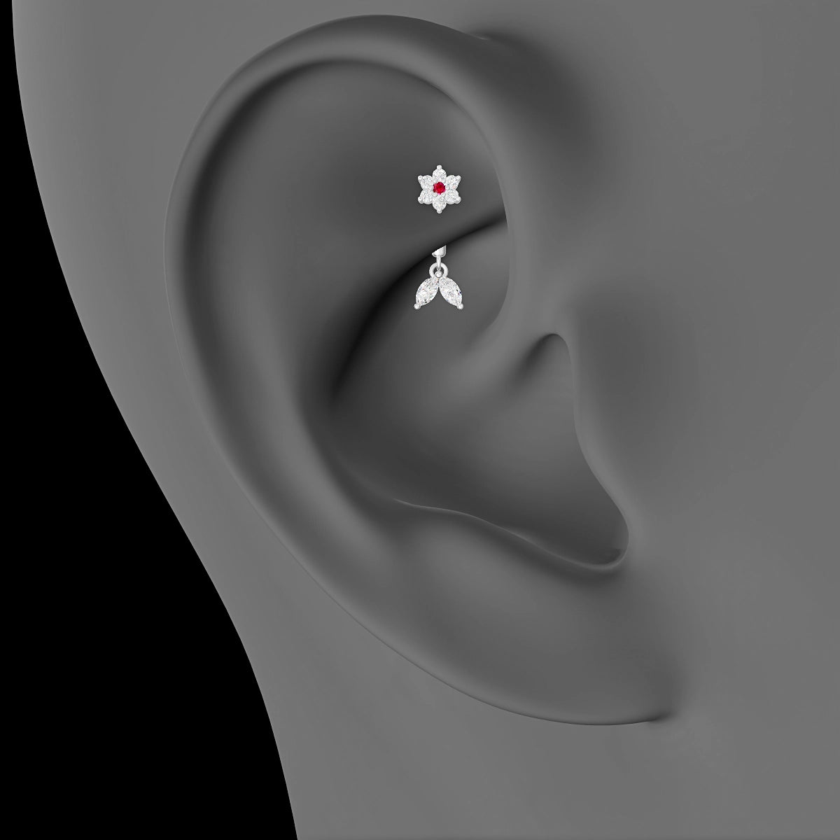 Vela | 18k White Gold 6 mm Flower Ruby & Diamond Rook Piercing