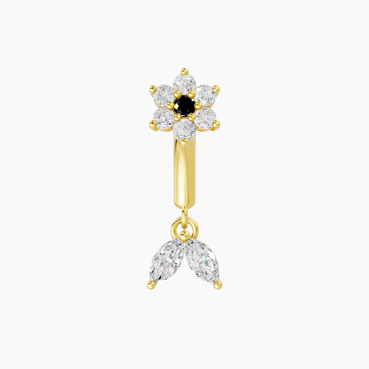 Vela | 18k Yellow Gold 6 mm Flower Black Diamond & Diamond Rook Piercing