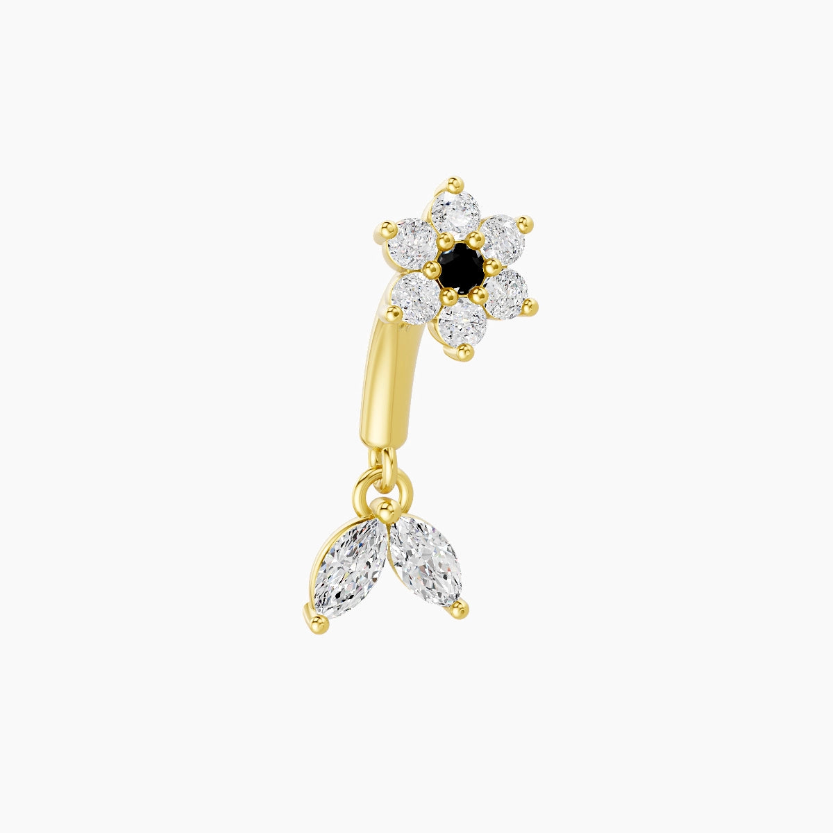 Vela | 18k Yellow Gold 6 mm Flower Black Diamond & Diamond Rook Piercing