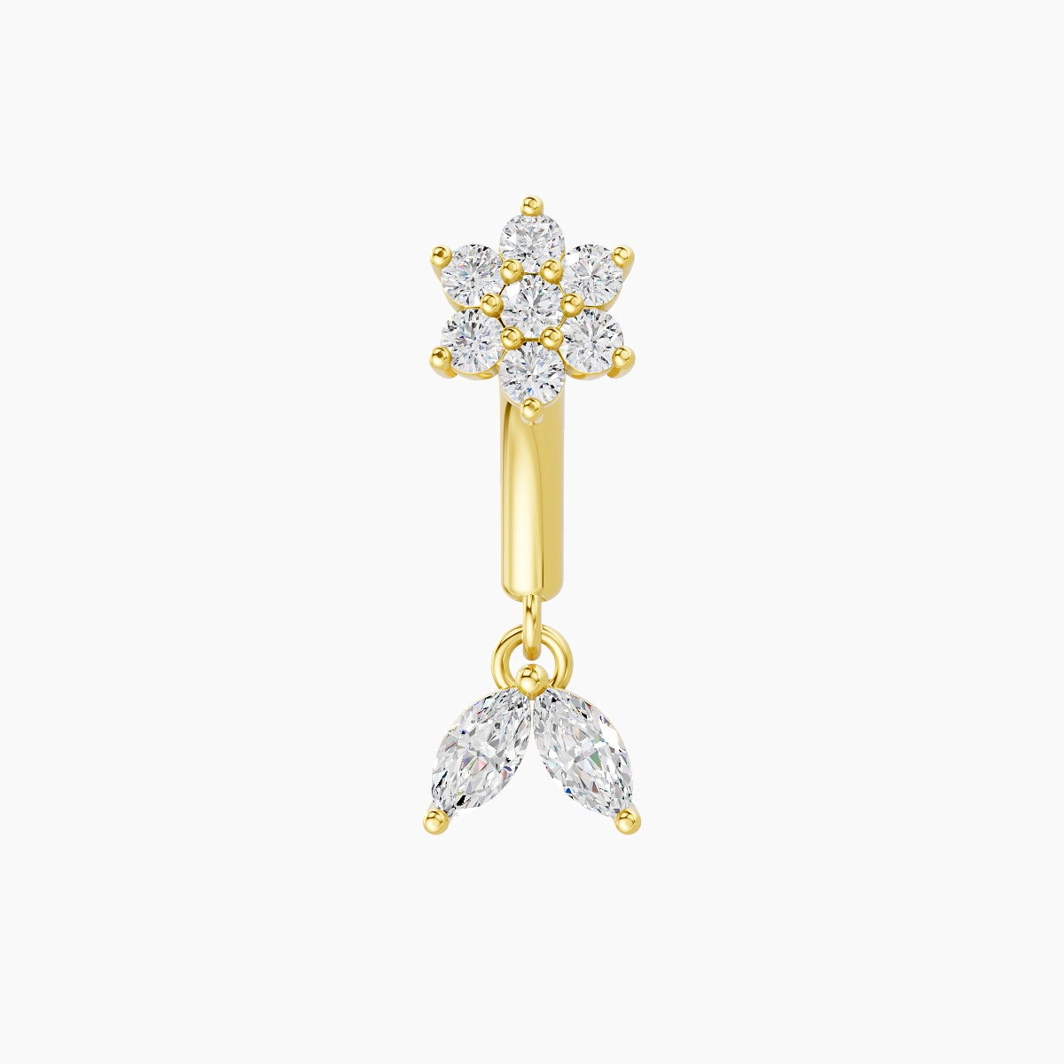 Vela | Piercing Rook Fleur Diamant Or Jaune 18k Hypoallergénique 4 mm 6 mm