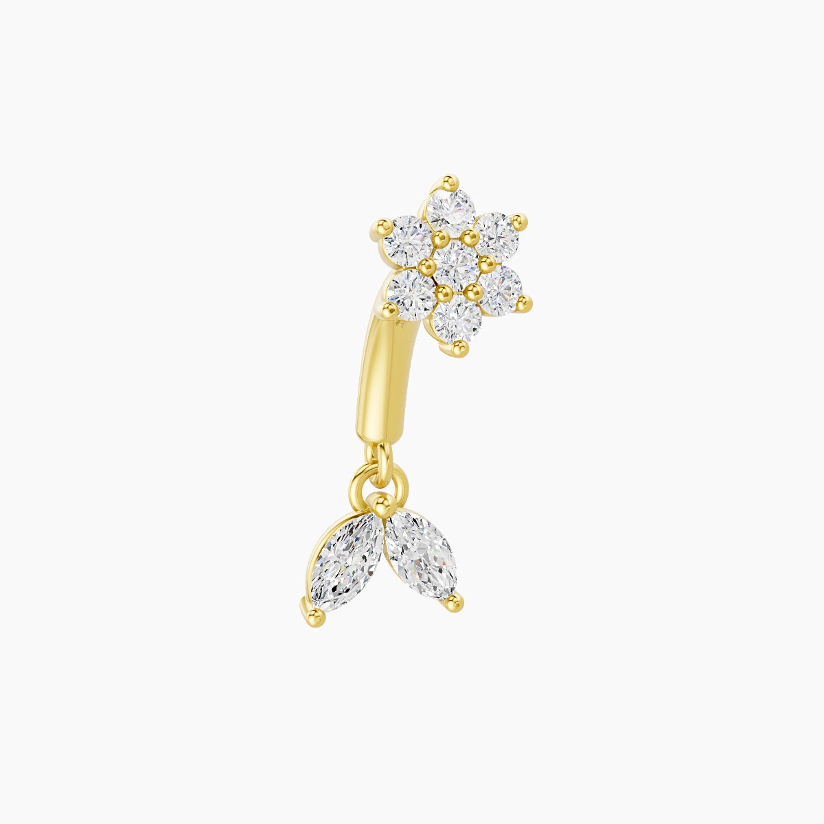 Vela | Piercing Rook Fleur Diamant Or Jaune 18k Hypoallergénique 4 mm 6 mm