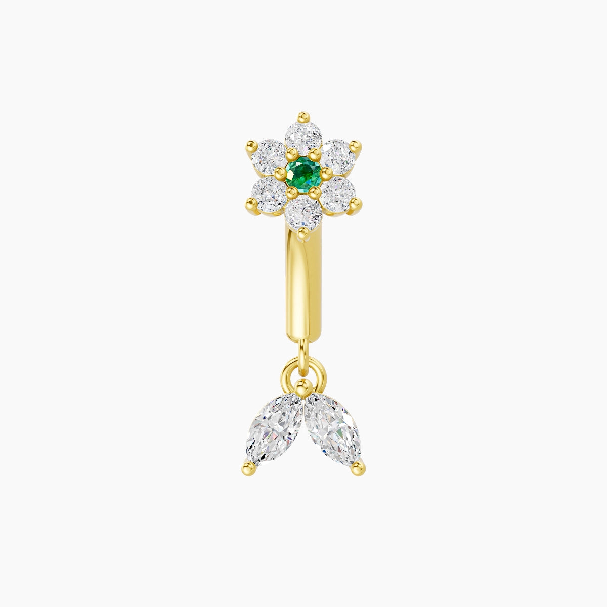 Vela | 18k Yellow Gold 6 mm Flower Emerald & Diamond Rook Piercing