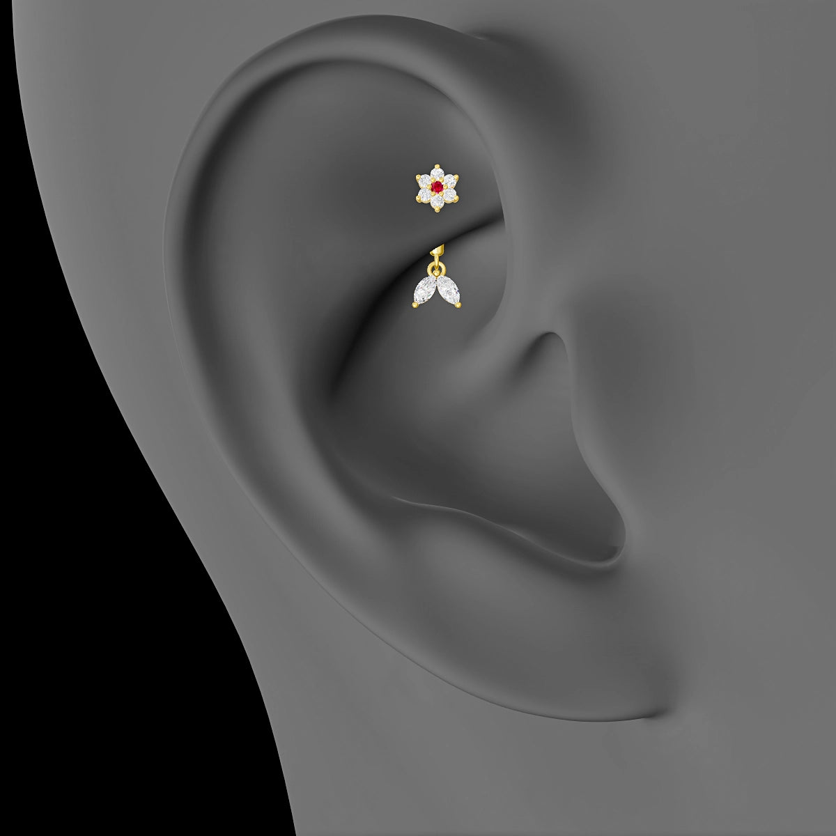 Vela | 18k Yellow Gold 6 mm Flower Ruby & Diamond Rook Piercing