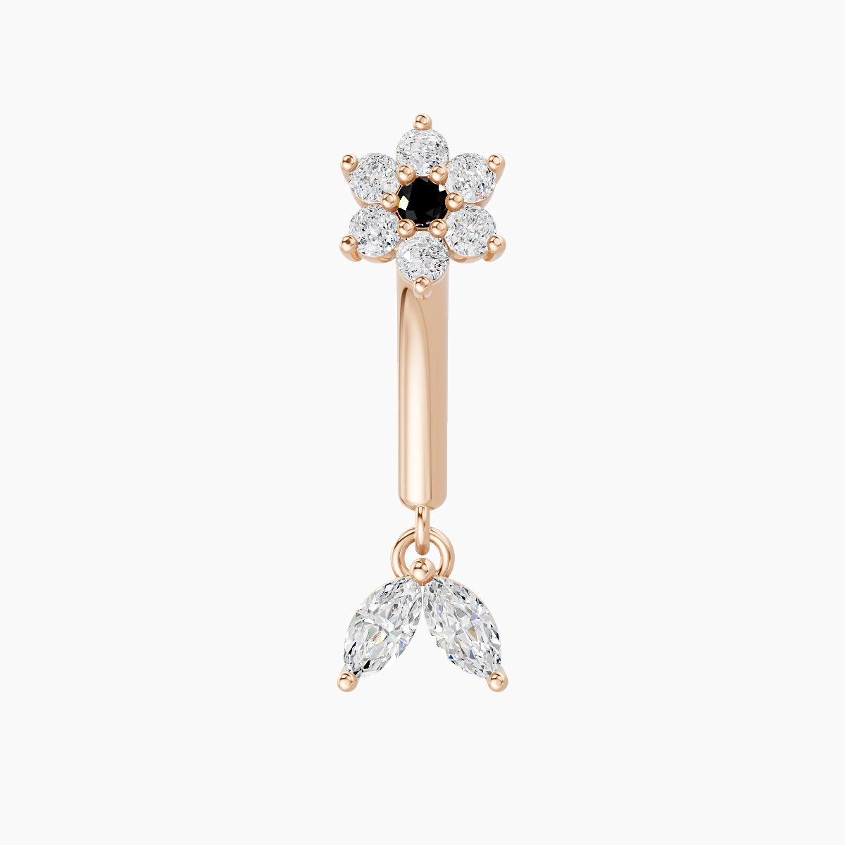 Vela | 18k Rose Gold 8 mm Flower Black Diamond & Diamond Rook Piercing
