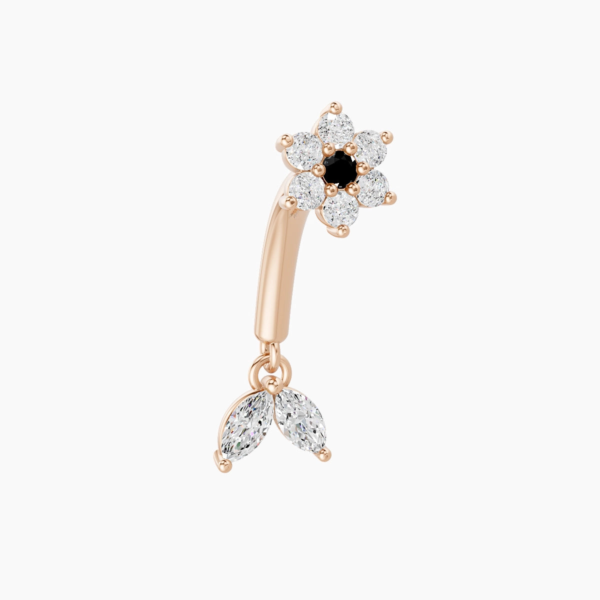 Vela | 18k Rose Gold 8 mm Flower Black Diamond & Diamond Rook Piercing