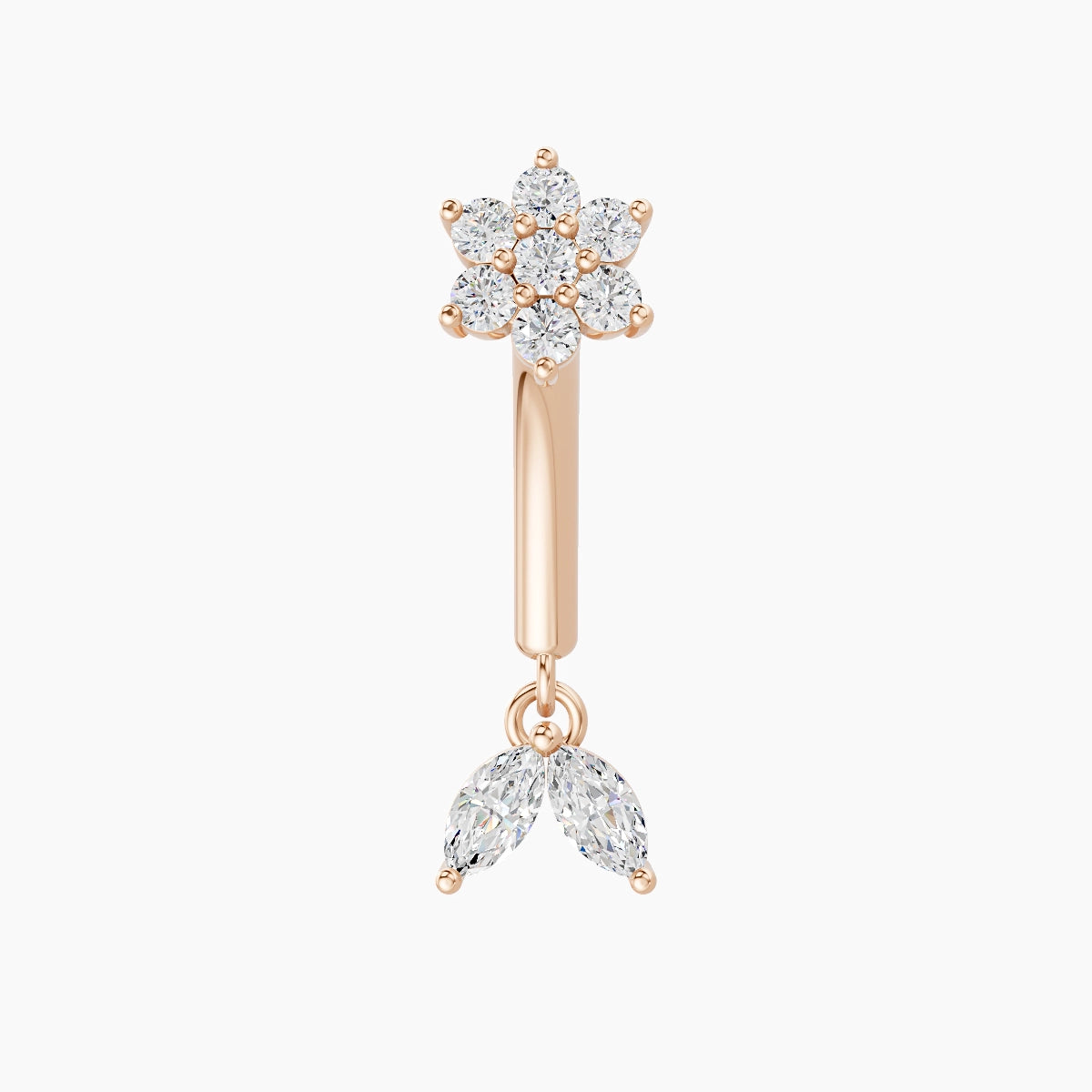 Vela | Piercing Rook Fleur Diamant Or Rose 18k Hypoallergénique 4 mm 8 mm