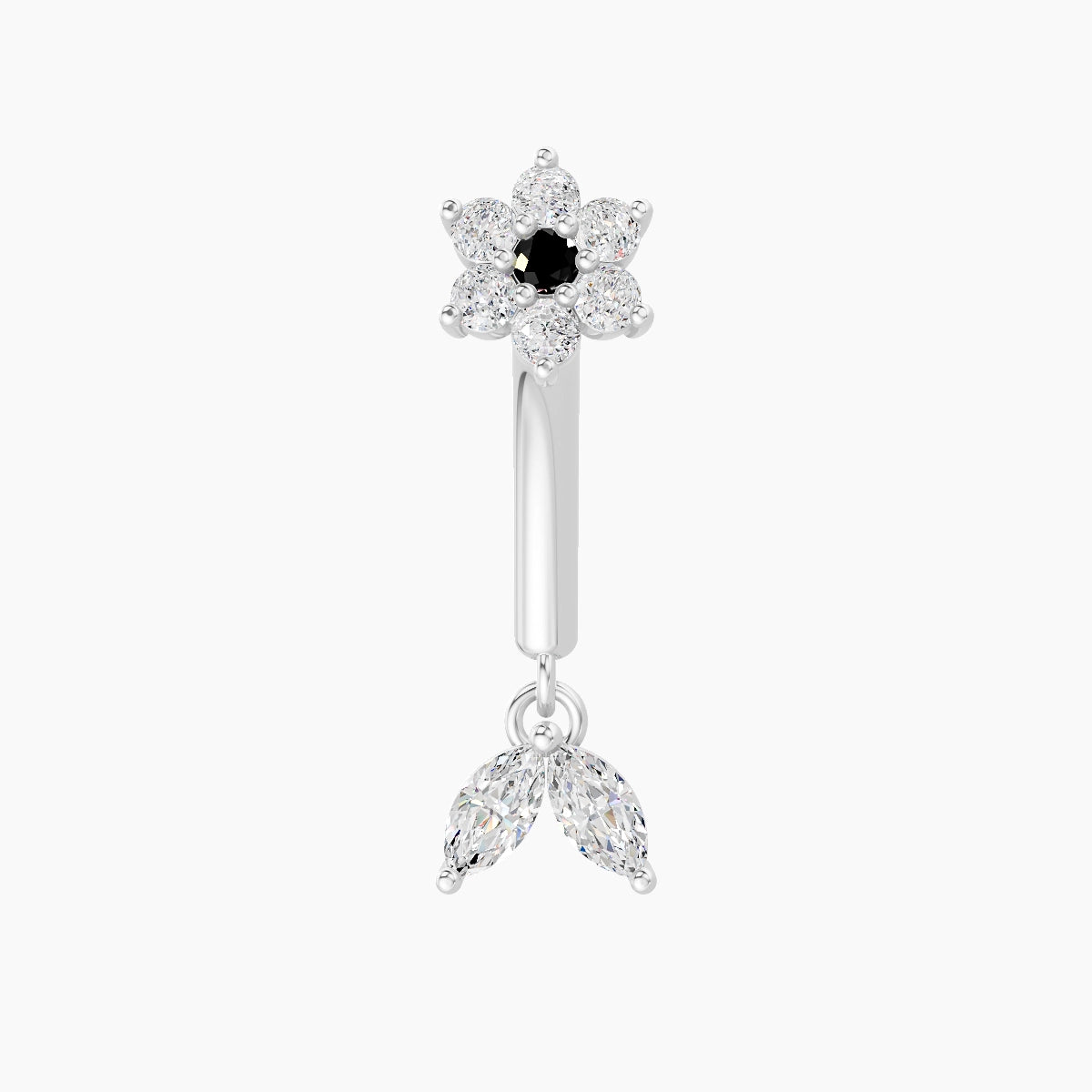 Vela | 18k White Gold 8 mm Flower Black Diamond & Diamond Rook Piercing