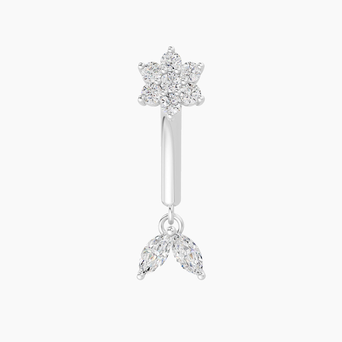Vela | Piercing Rook Fleur Diamant Or Blanc 18k Hypoallergénique 4 mm 8 mm