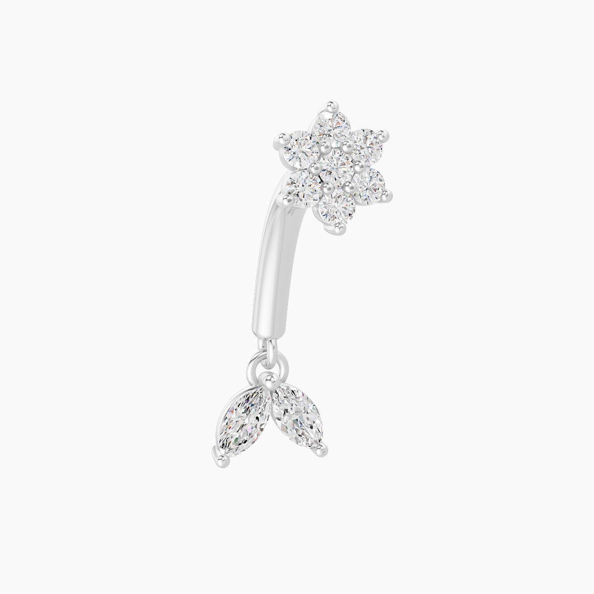 Vela | Piercing Rook Fleur Diamant Or Blanc 18k Hypoallergénique 4 mm 8 mm