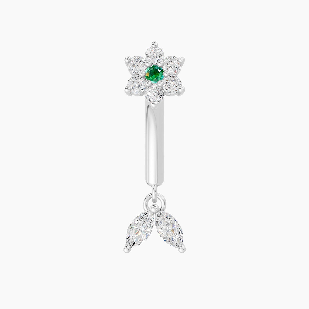 Vela | 18k White Gold 8 mm Flower Emerald & Diamond Rook Piercing