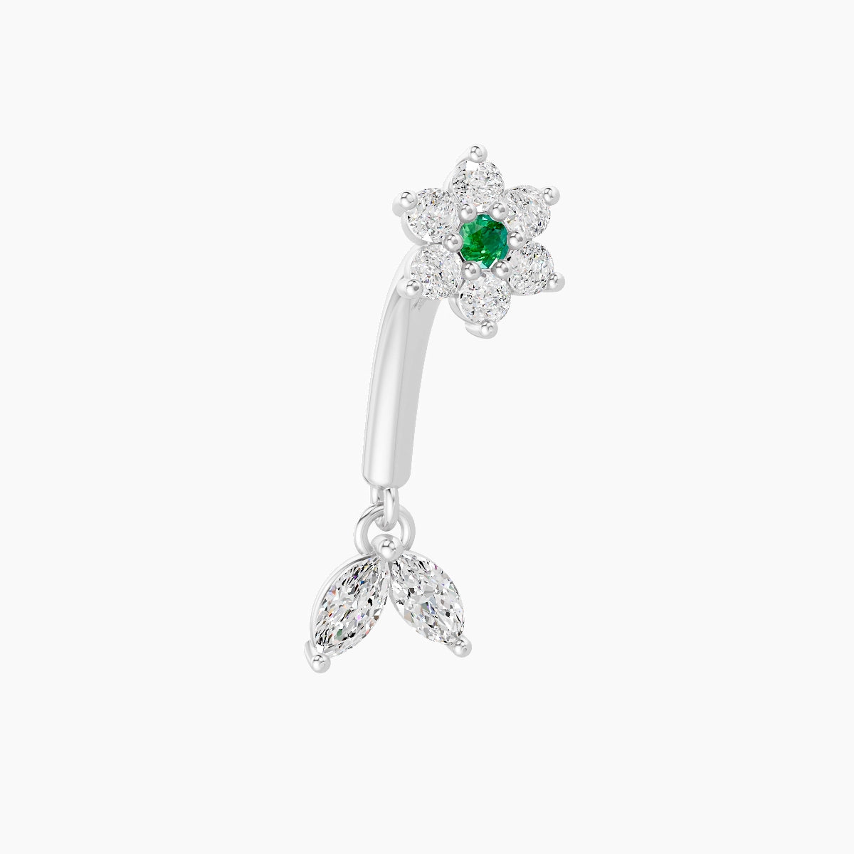Vela | 18k White Gold 8 mm Flower Emerald & Diamond Rook Piercing
