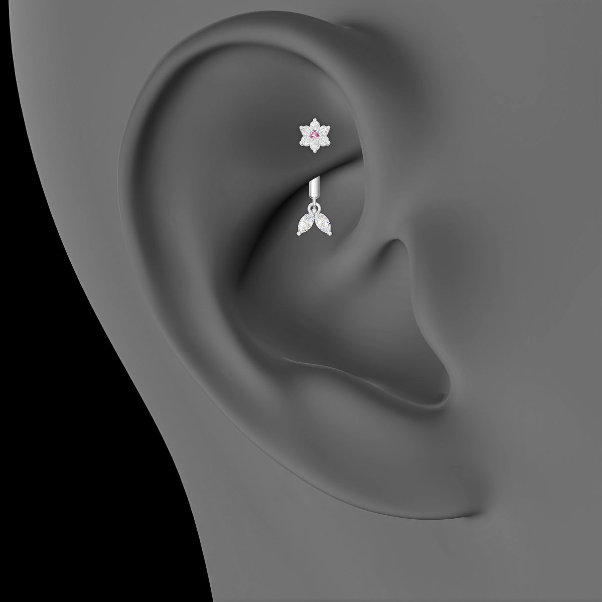 Vela | 18k White Gold 8 mm Flower Pink Sapphire & Diamond Rook Piercing