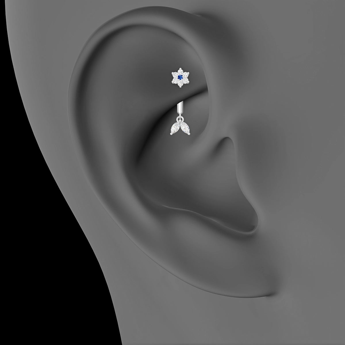 Vela | 18k White Gold 8 mm Flower Sapphire & Diamond Rook Piercing