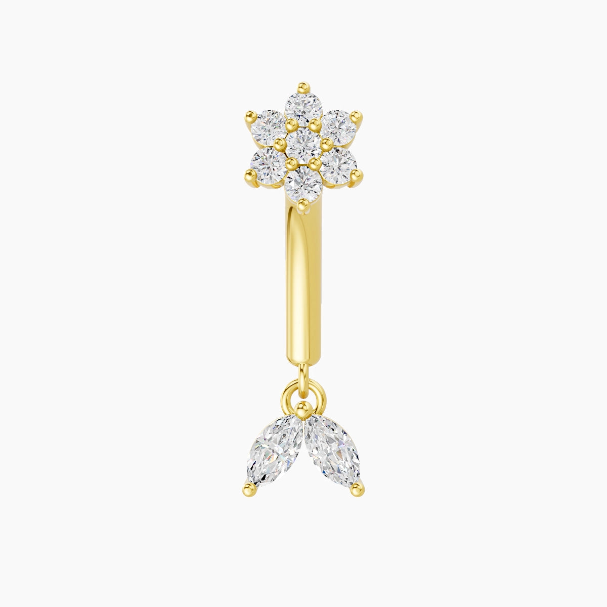 Vela | Piercing Rook Fleur Diamant Or Jaune 18k Hypoallergénique 4 mm 8 mm