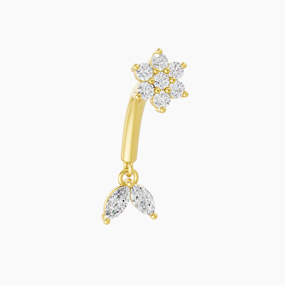 Vela | Piercing Rook Fleur Diamant Or Jaune 18k Hypoallergénique 4 mm 8 mm