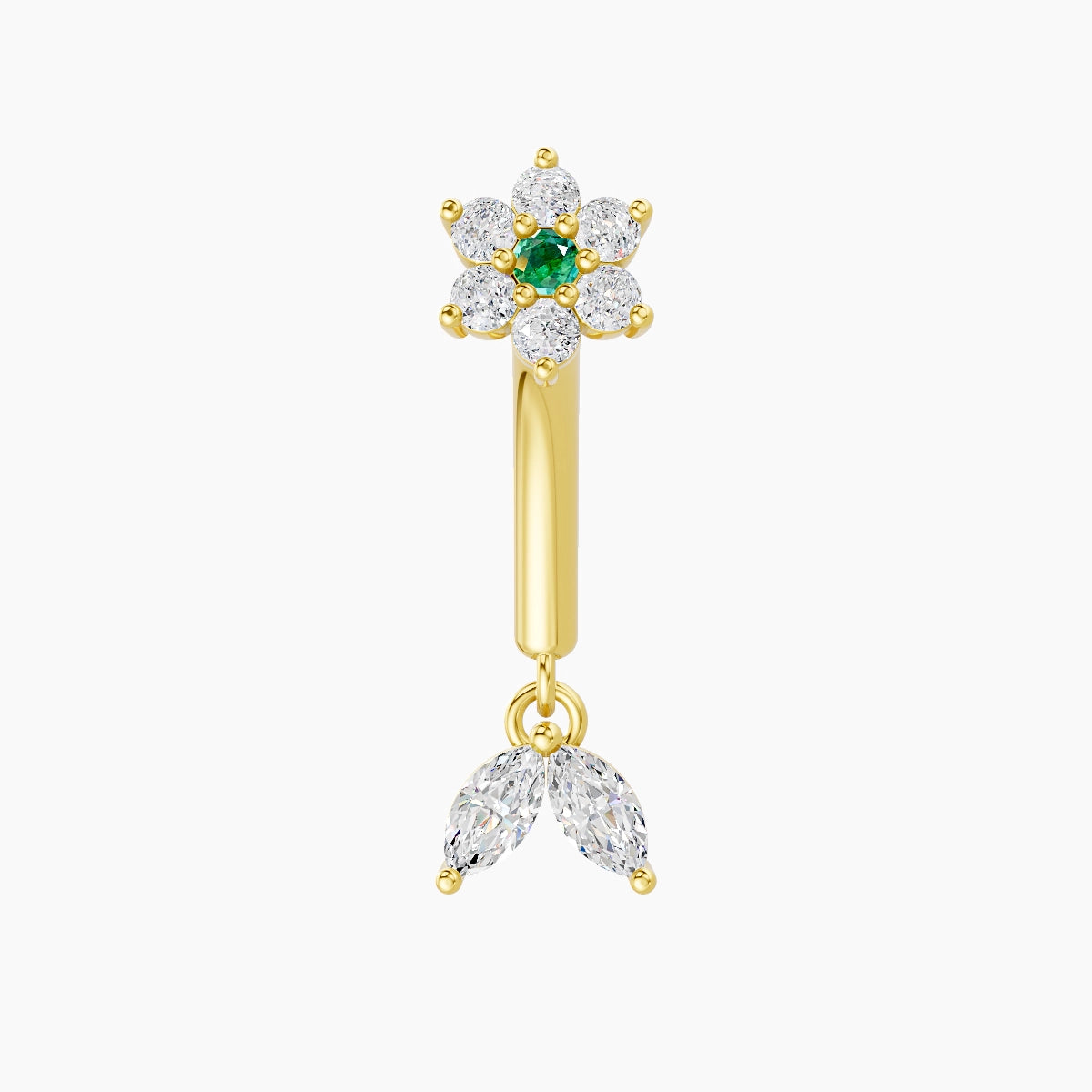 Vela | 18k Yellow Gold 8 mm Flower Emerald & Diamond Rook Piercing