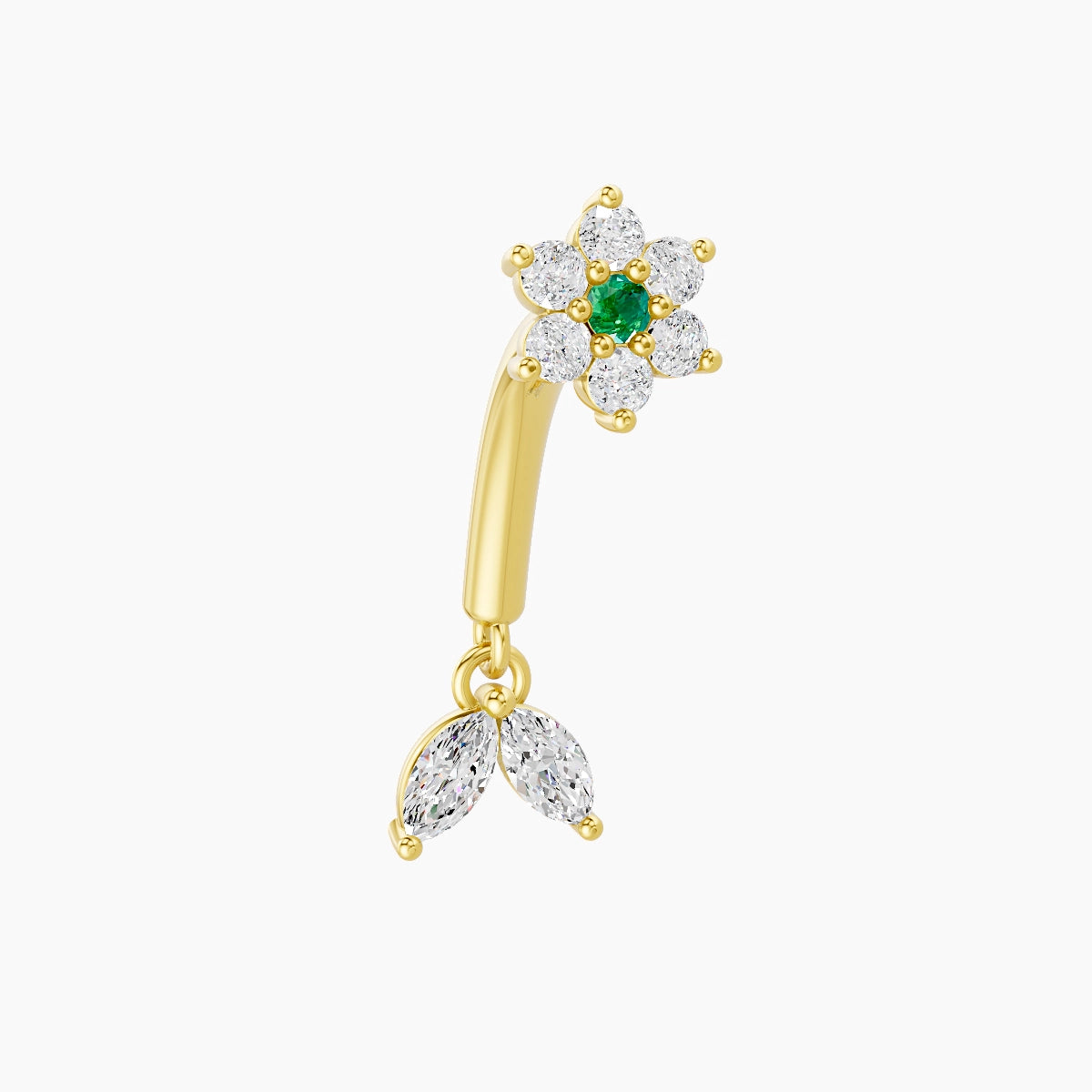 Vela | 18k Yellow Gold 8 mm Flower Emerald & Diamond Rook Piercing