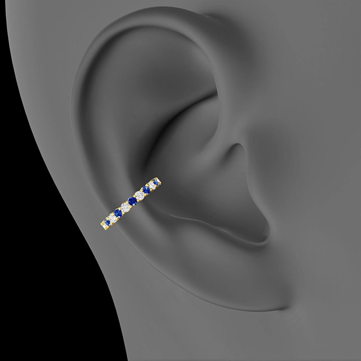 Vesta | 18k Yellow Gold 11 mm Sapphire & Diamond Hoop Piercing