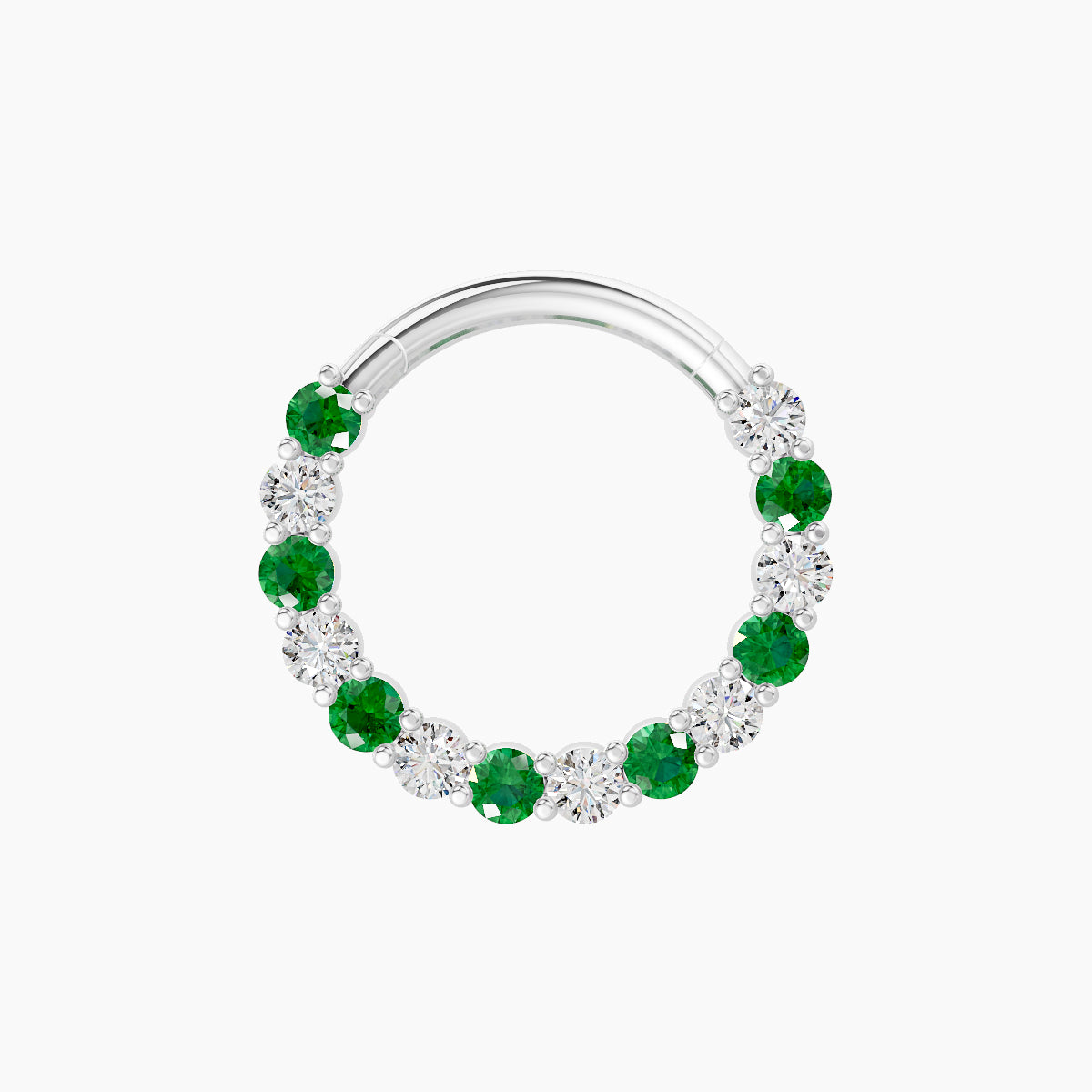 Vesta | 18k White Gold 9.5 mm Emerald & Diamond Daith Piercing
