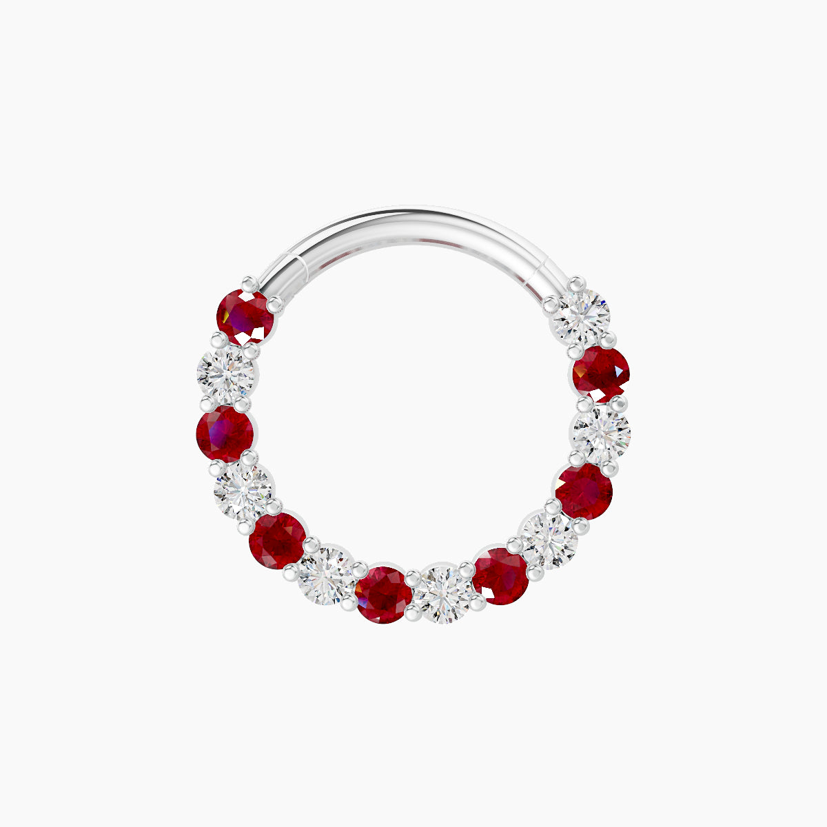 Vesta | 18k White Gold 9.5 mm Ruby & Diamond Daith Piercing
