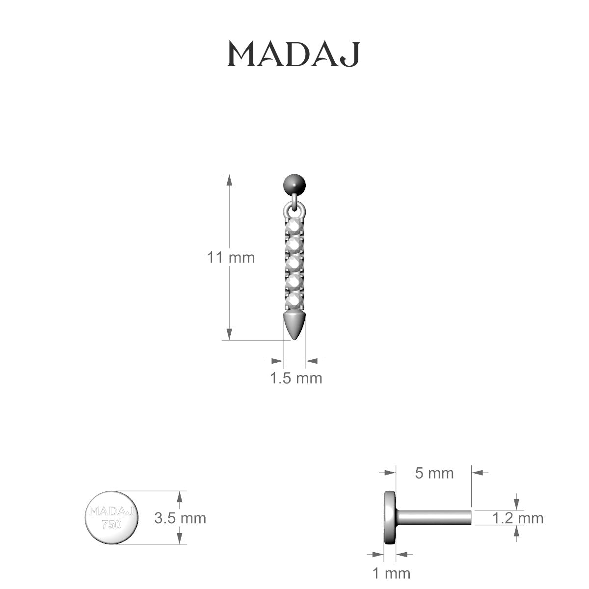 Xuan | 18k Rose Gold 11 mm 5 mm Spike Diamond Piercing